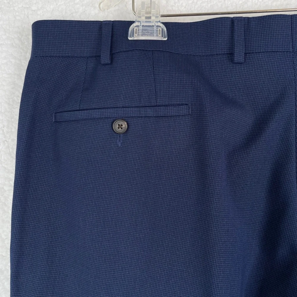 Ralph Lauren Mens Navy Blue Micro Check Dress Pants Flat Front‎ 42x31